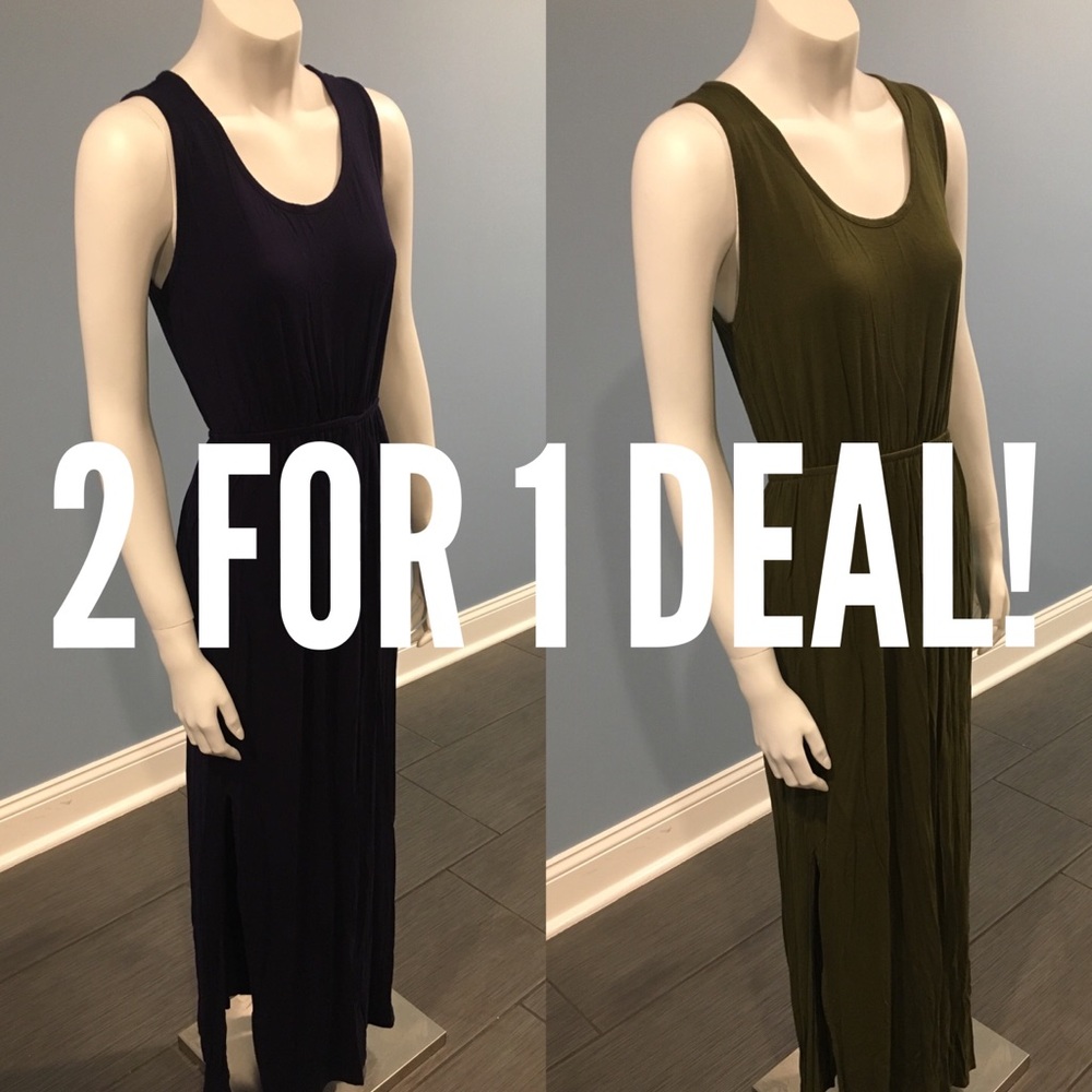 Violet and Olive Green Elastic Slit Dress Bundle